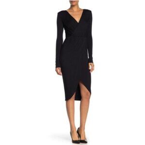 BAILEY 44 by Anthropologie Faux Wrap Rayon/Spandex Midnight/Navy Midi Dress S